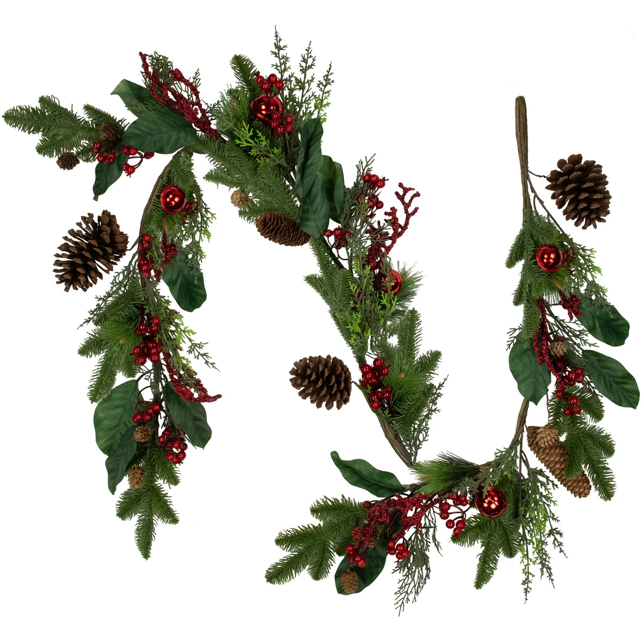 6' Green And Red Pinecones And Berries Artificial Christmas Garland- Unlit