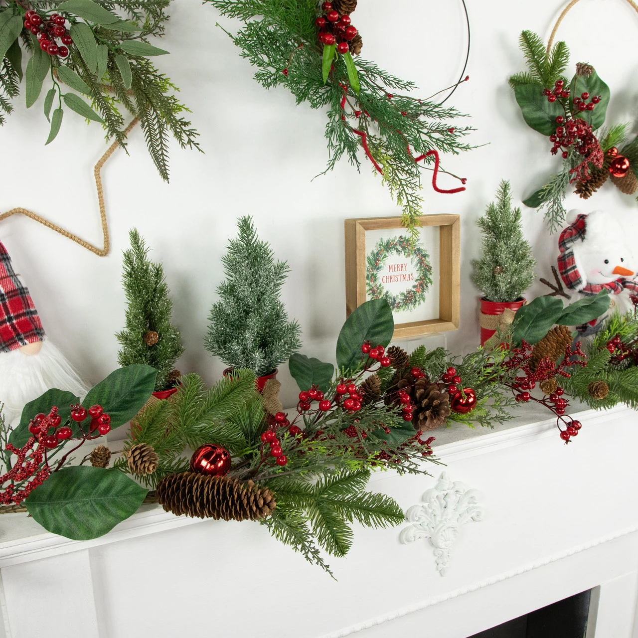 6' Green And Red Pinecones And Berries Artificial Christmas Garland- Unlit - Image 2