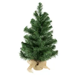 18" Medium Traditional Green Mini Pine Artificial Christmas Tree In Burlap Sack - Unlit