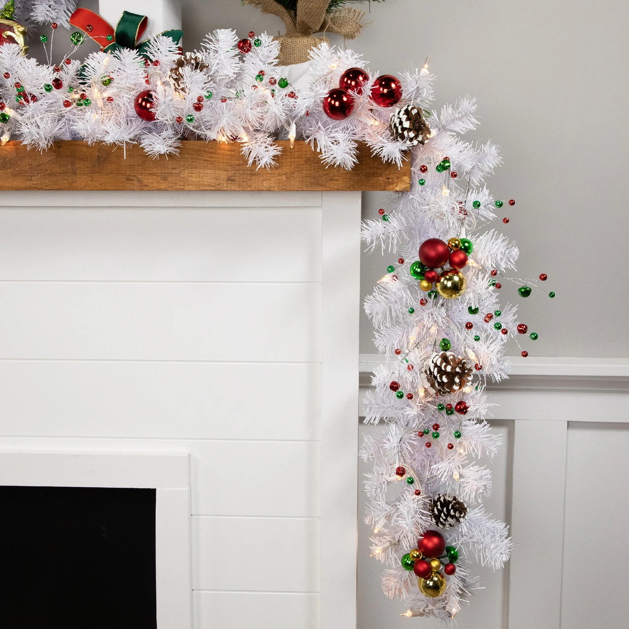 9' X 10" Pre-lit White Iridescent Mixed Pine Artificial Christmas Garland - Clear Lights - Image 3