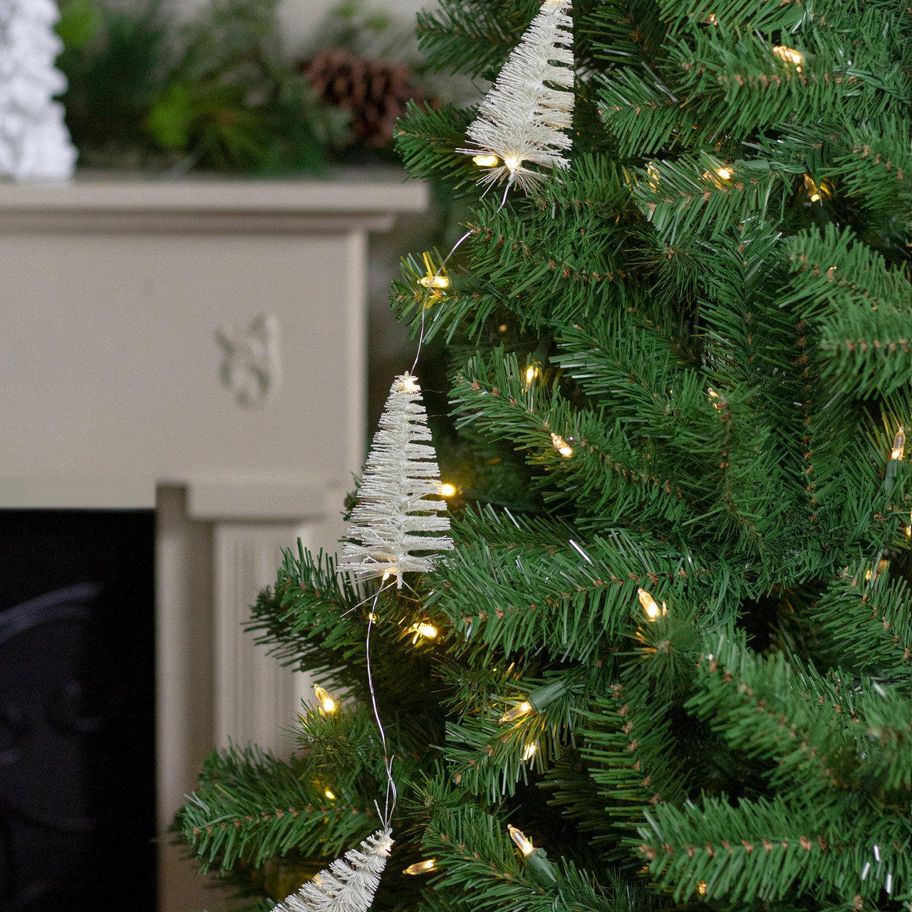 6.5' LED Lighted White Mini Sisal Tree Christmas Garland - Warm White Lights - Image 2