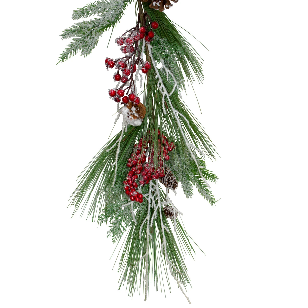 5.75' X 7" Green And Red Frosted Berries And Pinecones Artificial Christmas Garland - Unlit - Image 2