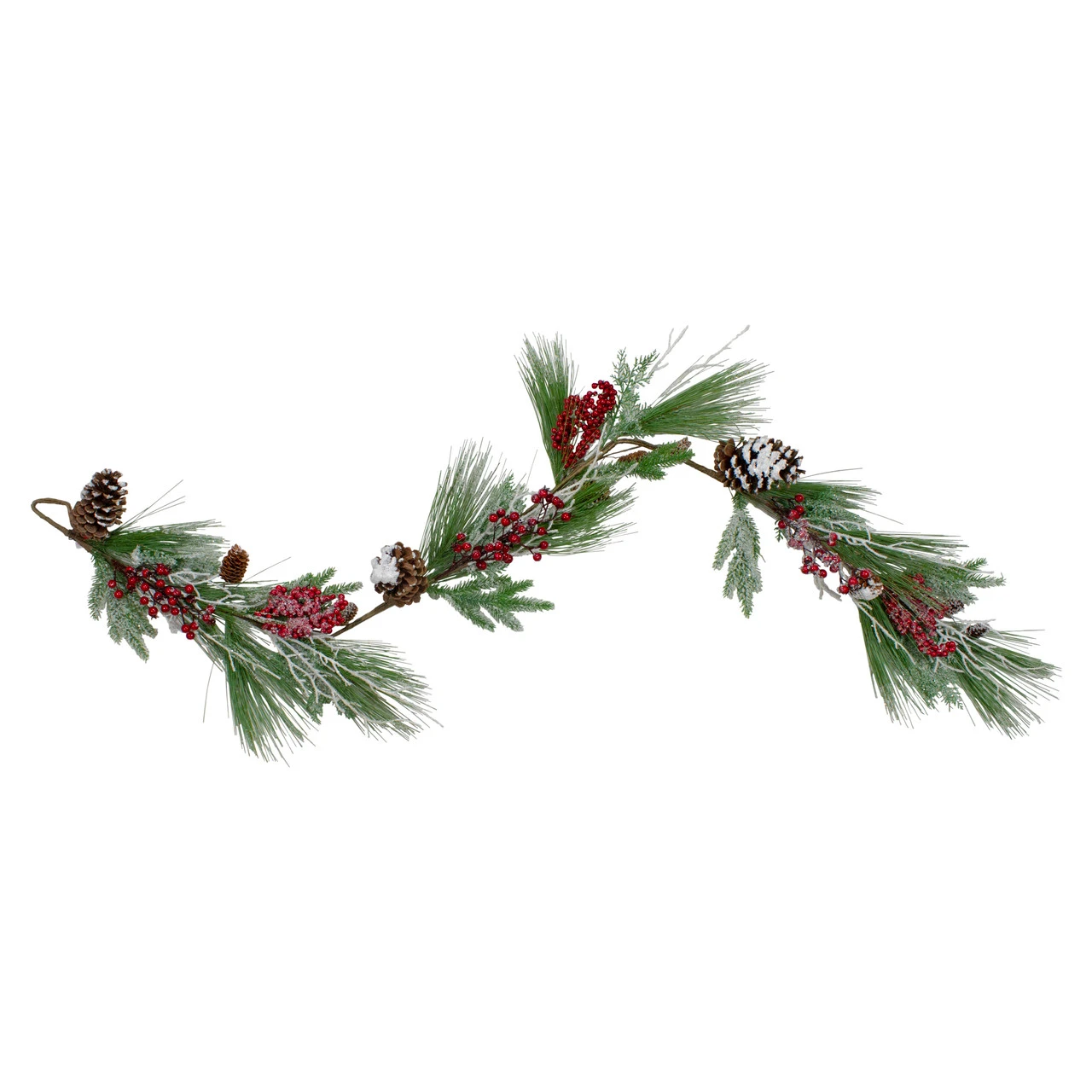 5.75' X 7" Green And Red Frosted Berries And Pinecones Artificial Christmas Garland - Unlit