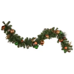 6' X 12'' Green Artificial Mixed Foliage With Ornaments Christmas Garland, Unlit