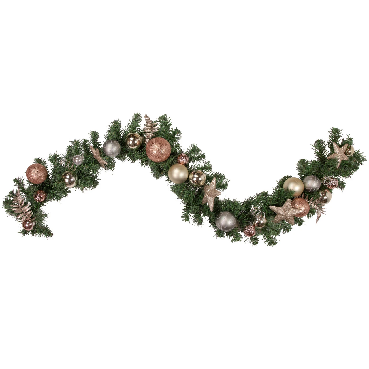 6' X 12" Green Foliage With Stars And Ornaments Artificial Christmas Garland, Unlit