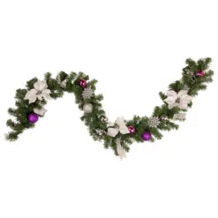 6' X 9" Foliage, Poinsettia And Ornament Artificial Christmas Garland, Unlit