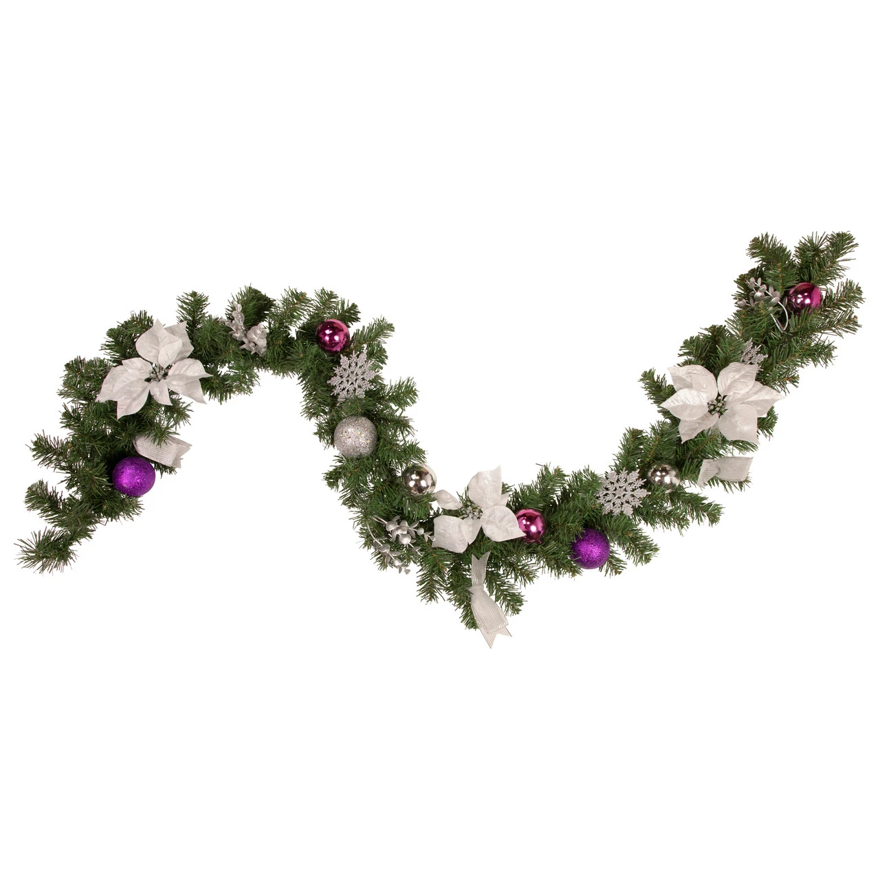 6' X 9" Foliage, Poinsettia And Ornament Artificial Christmas Garland, Unlit