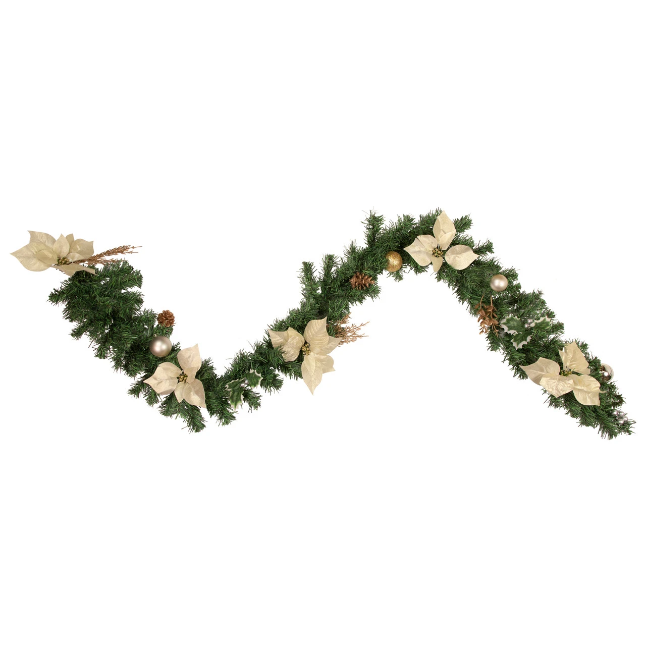 6' X 9" Poinsettia And Pinecone Artificial Christmas Garland, Unlit