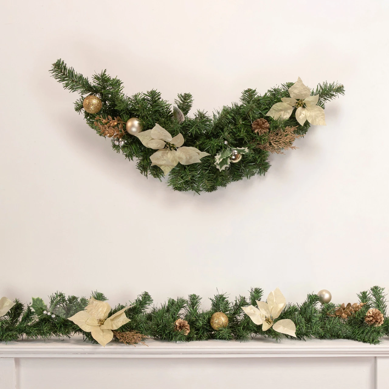 6' X 9" Poinsettia And Pinecone Artificial Christmas Garland, Unlit - Image 2
