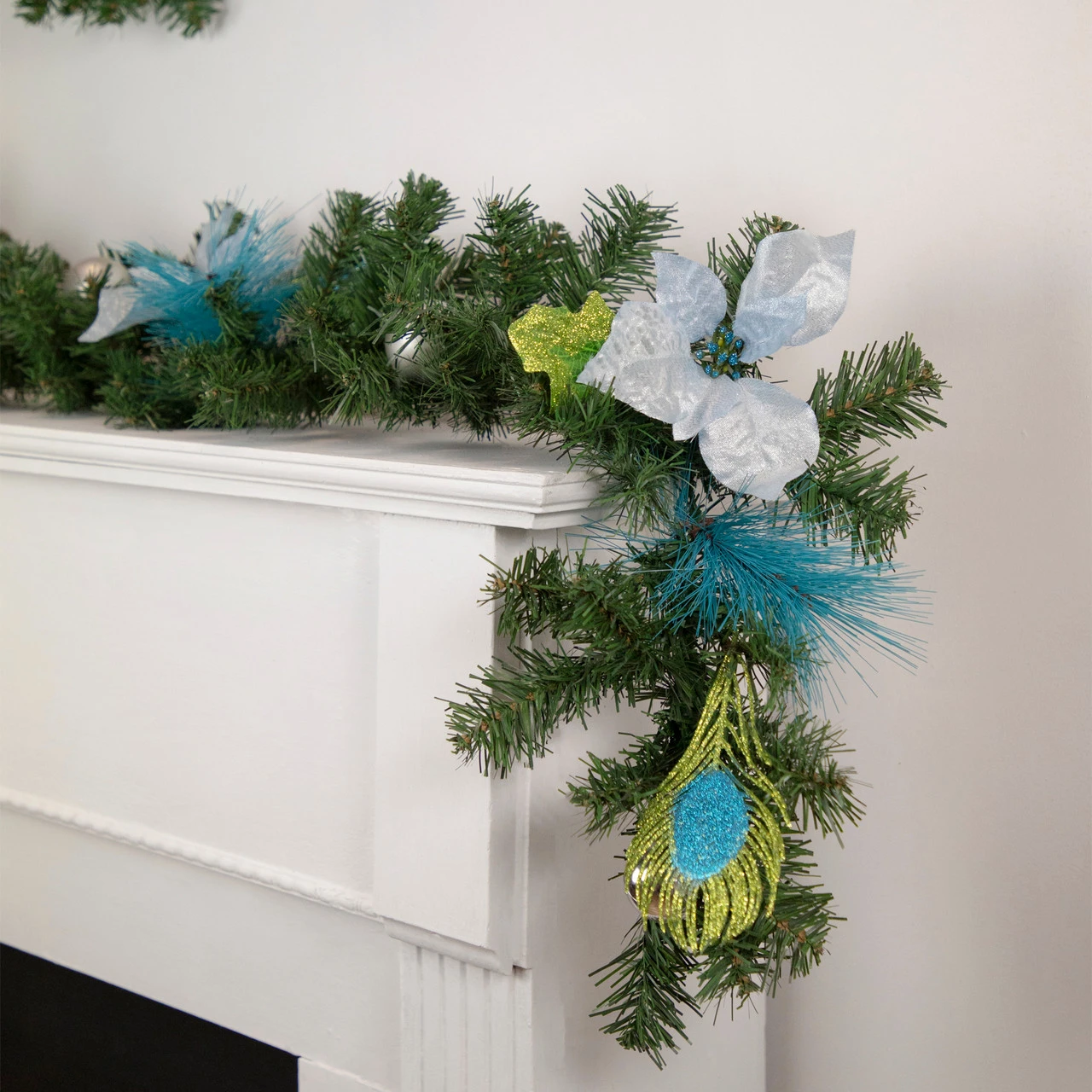 6' X 9" Peacock Feather And Poinsettia Artificial Christmas Garland, Unlit - Image 2