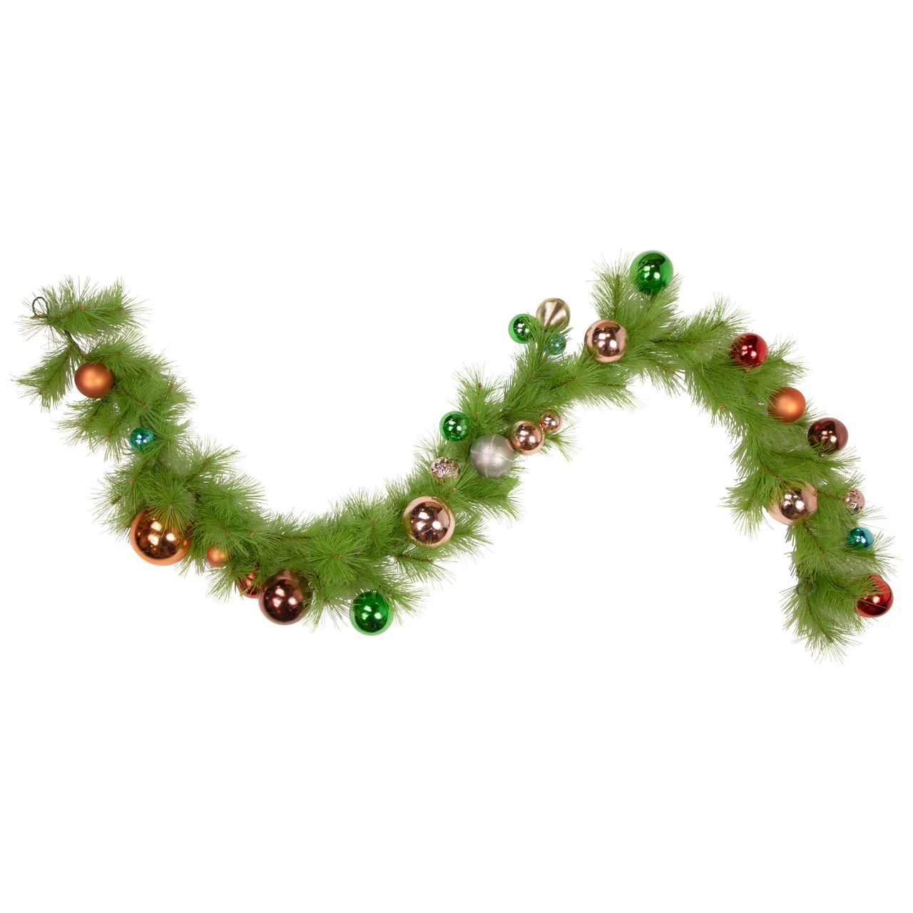6' X 9" Multi-Colored Ornament And Long Needle Pine Artificial Christmas Garland, Unlit