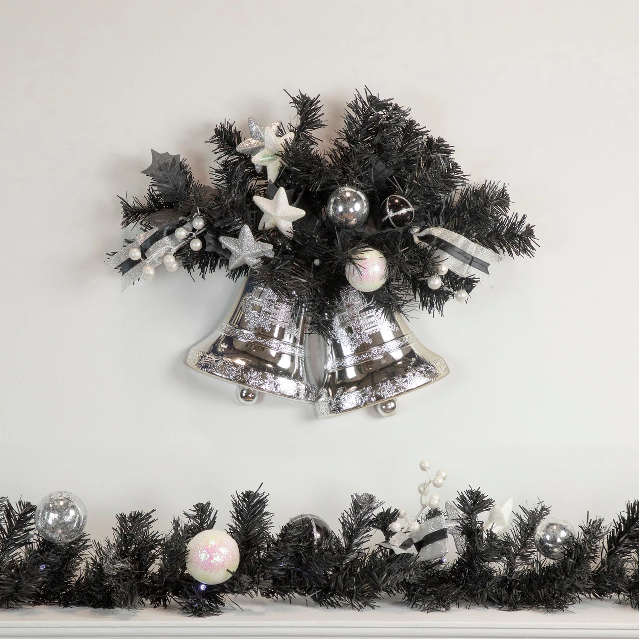 6' X 10" Pre-Lit Decorated Black Pine Artificial Christmas Garland, Cool White LED Lights - Image 2