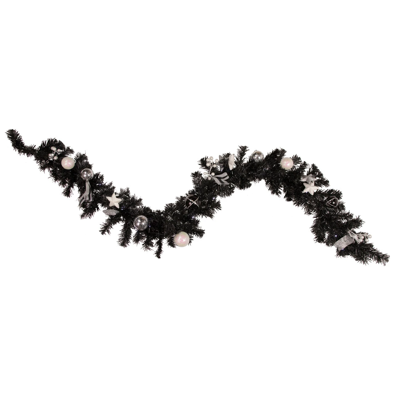 6' X 10" Pre-Lit Decorated Black Pine Artificial Christmas Garland, Cool White LED Lights