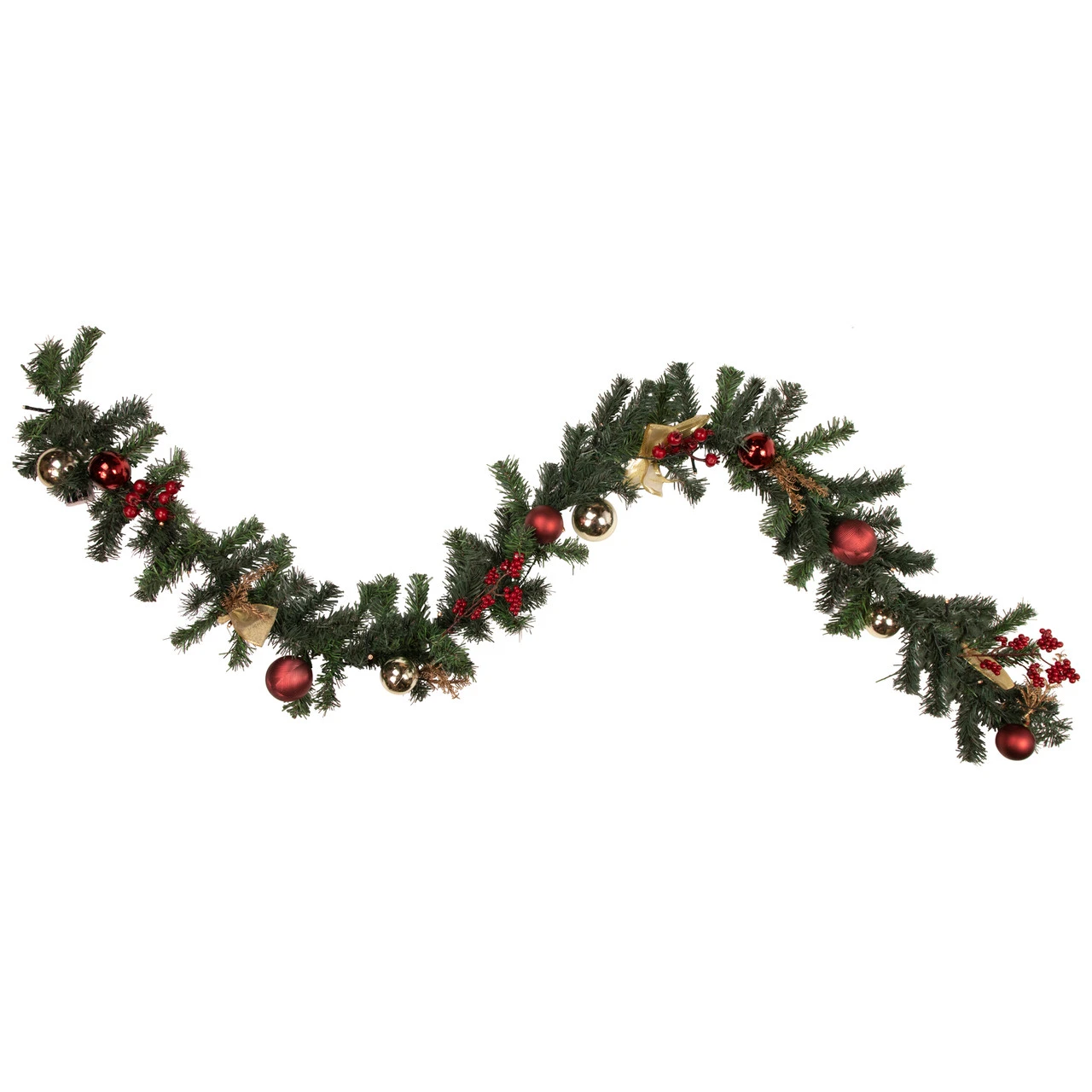 6'x 8" Pre-Lit Decorated Burgundy And Gold Pine Artificial Christmas Garland, Cool White LED Lights