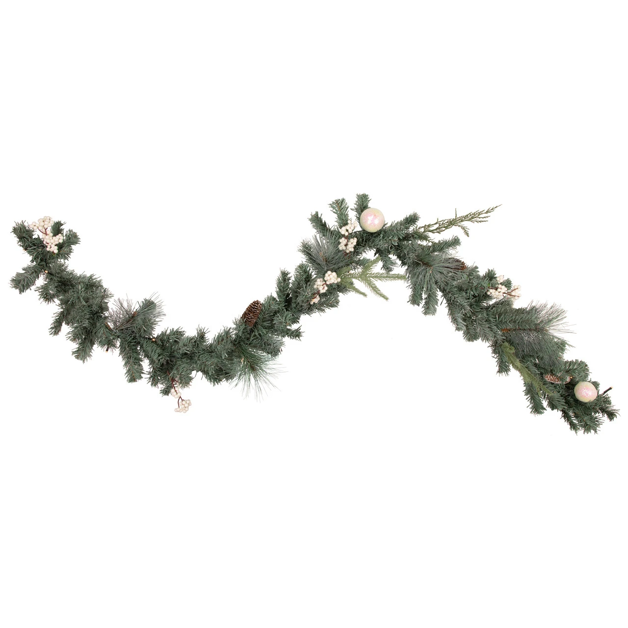 6' X 12" Pre-Lit Decorated Pine Artificial Christmas Garland, Warm White LED Lights