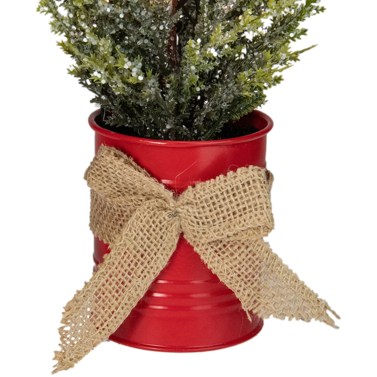 16" LED Lighted Red Potted Artificial Tabletop Iced Christmas Tree Decoration - Clear Lights - Image 3