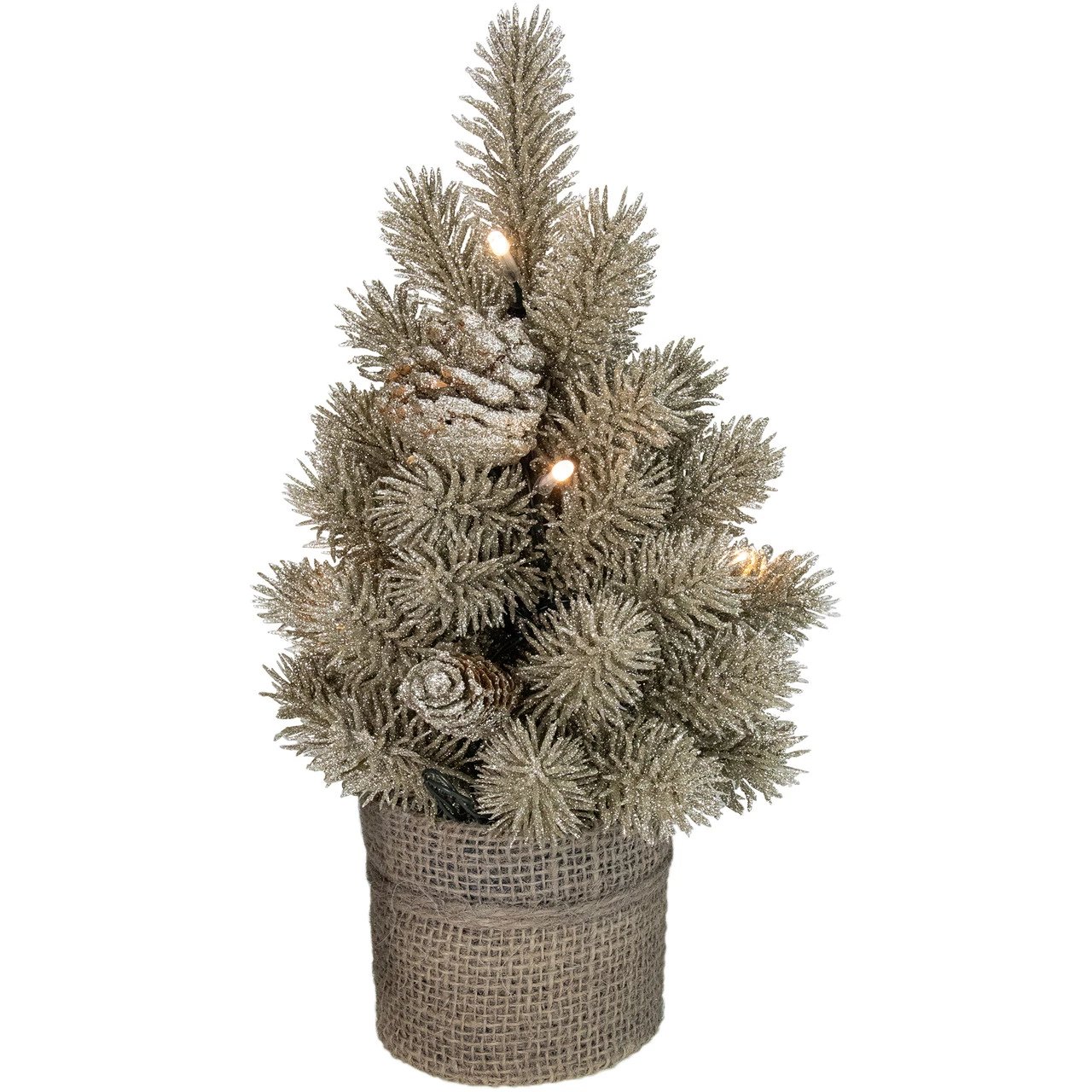 10.25" LED Potted Champagne Metallic Glitter Artificial Christmas Tree - Clear Lights - Image 3