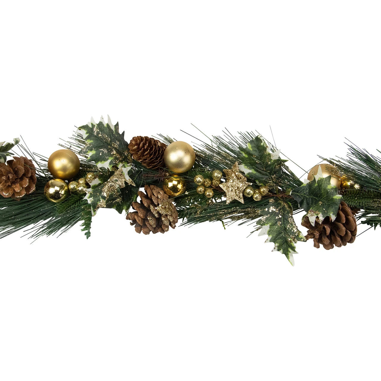 6ft Long Needle Pine With Winter Foliage And Stars Christmas Garland - Unlit - Image 2