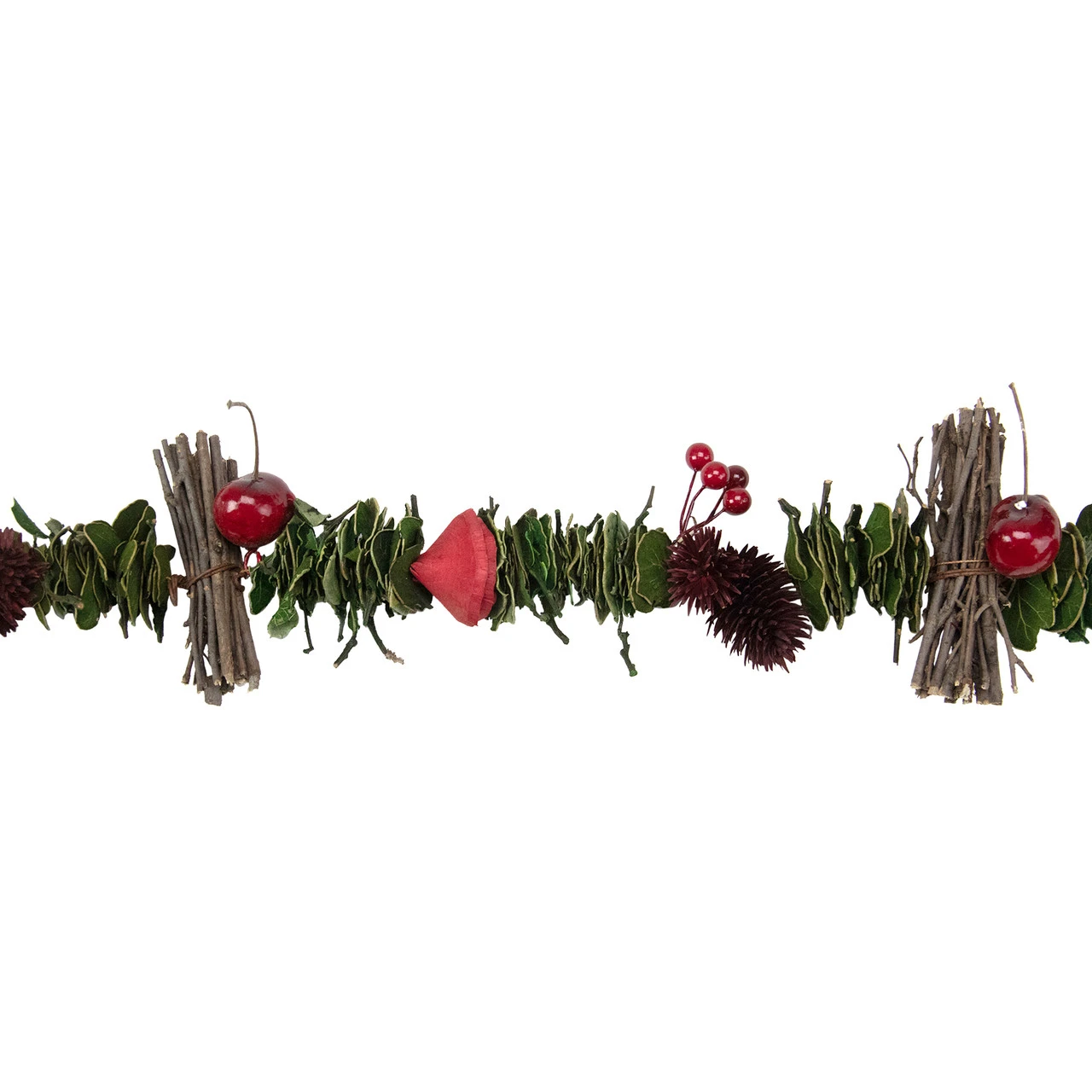 5' X 3.25" Red Wooden Rose, Twig And Apple Artificial Christmas Garland - Unlit - Image 3