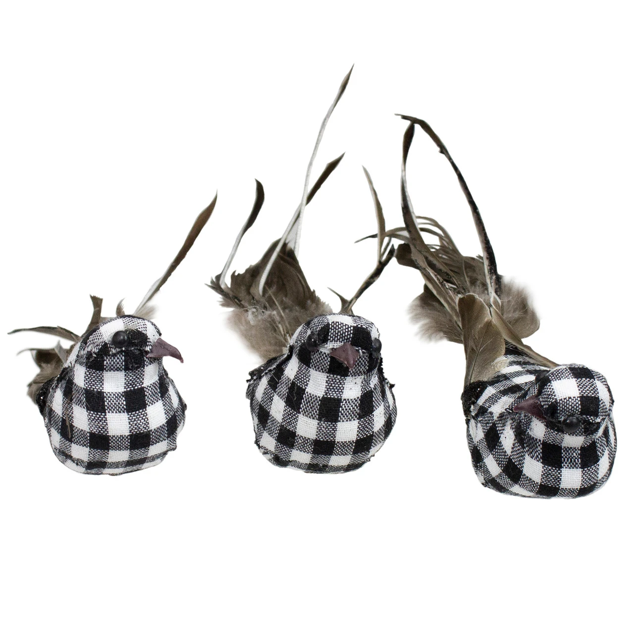 Set Of 3 Black And White Plaid Clip-On Canary Christmas Ornaments 9.75" - Image 2