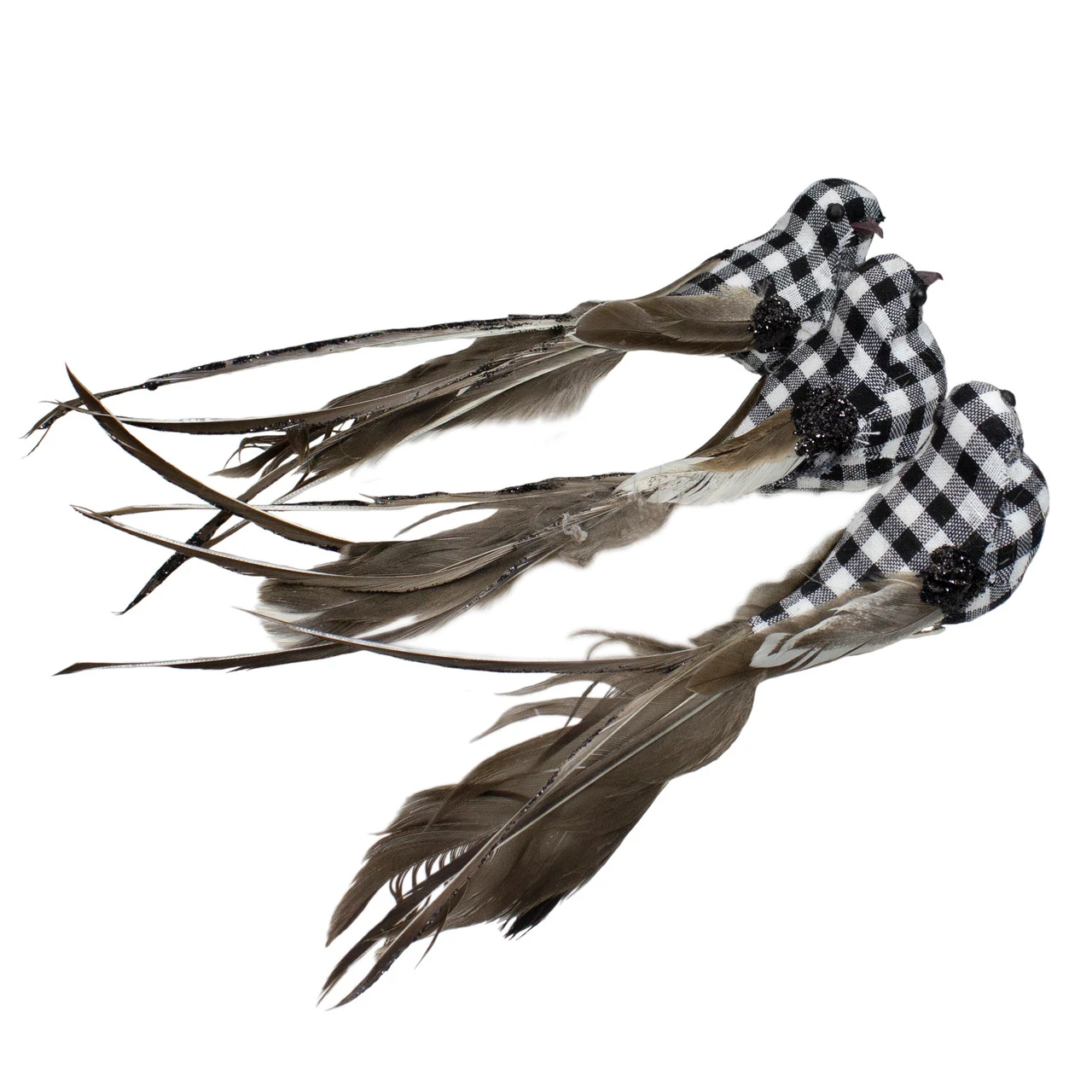 Set Of 3 Black And White Plaid Clip-On Canary Christmas Ornaments 9.75" - Image 3