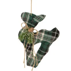 7.75" Green Plaid Fabric Deer With Pine Christmas Ornament