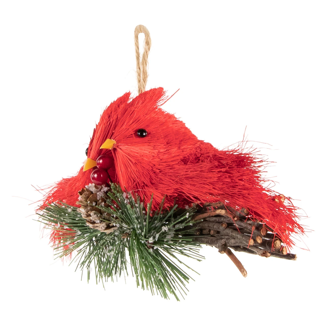 8" Double Cardinal And Pine Needle Branch Hanging Christmas Ornament - Image 3