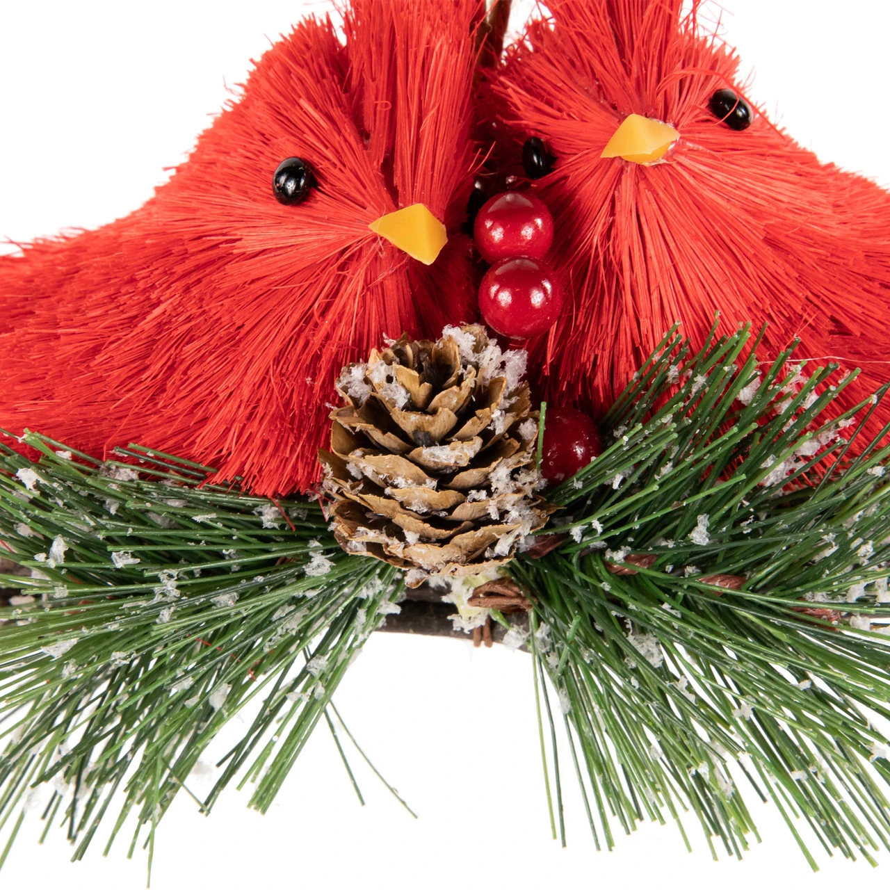 8" Double Cardinal And Pine Needle Branch Hanging Christmas Ornament - Image 5