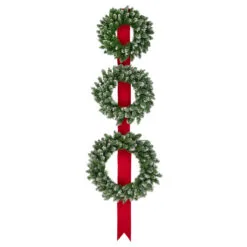 Set Of 3 Pre-Lit B/O Flocked Wreaths On Red Ribbon Christmas Decoration, 6.5'