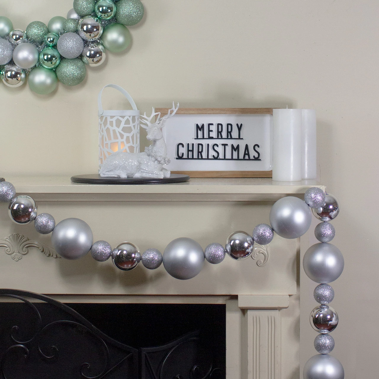 6' Shatterproof Ball 3-Finish Silver Splendor Christmas Garland - Image 2