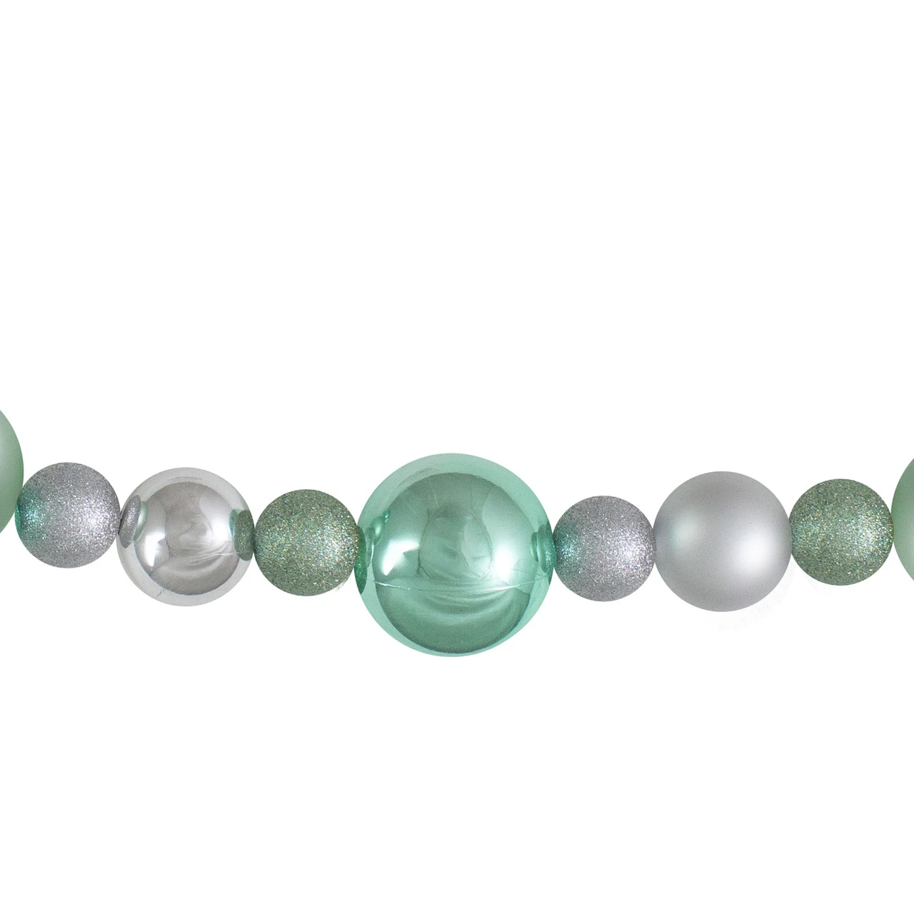 6' Silver And Seafoam Green 3-Finish Shatterproof Ball Christmas Garland - Image 3