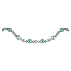 6' Silver And Seafoam Green 3-Finish Shatterproof Ball Christmas Garland