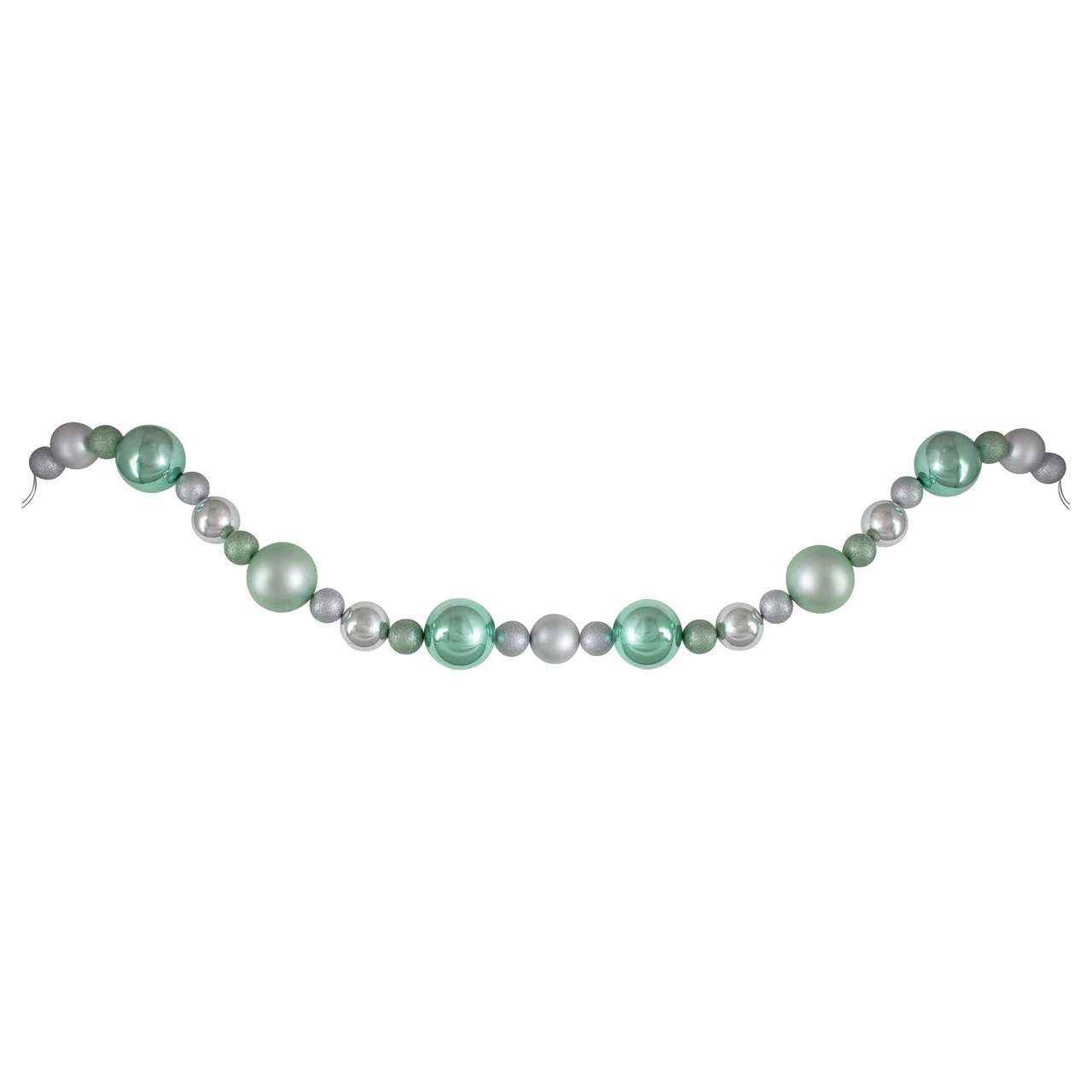 6' Silver And Seafoam Green 3-Finish Shatterproof Ball Christmas Garland