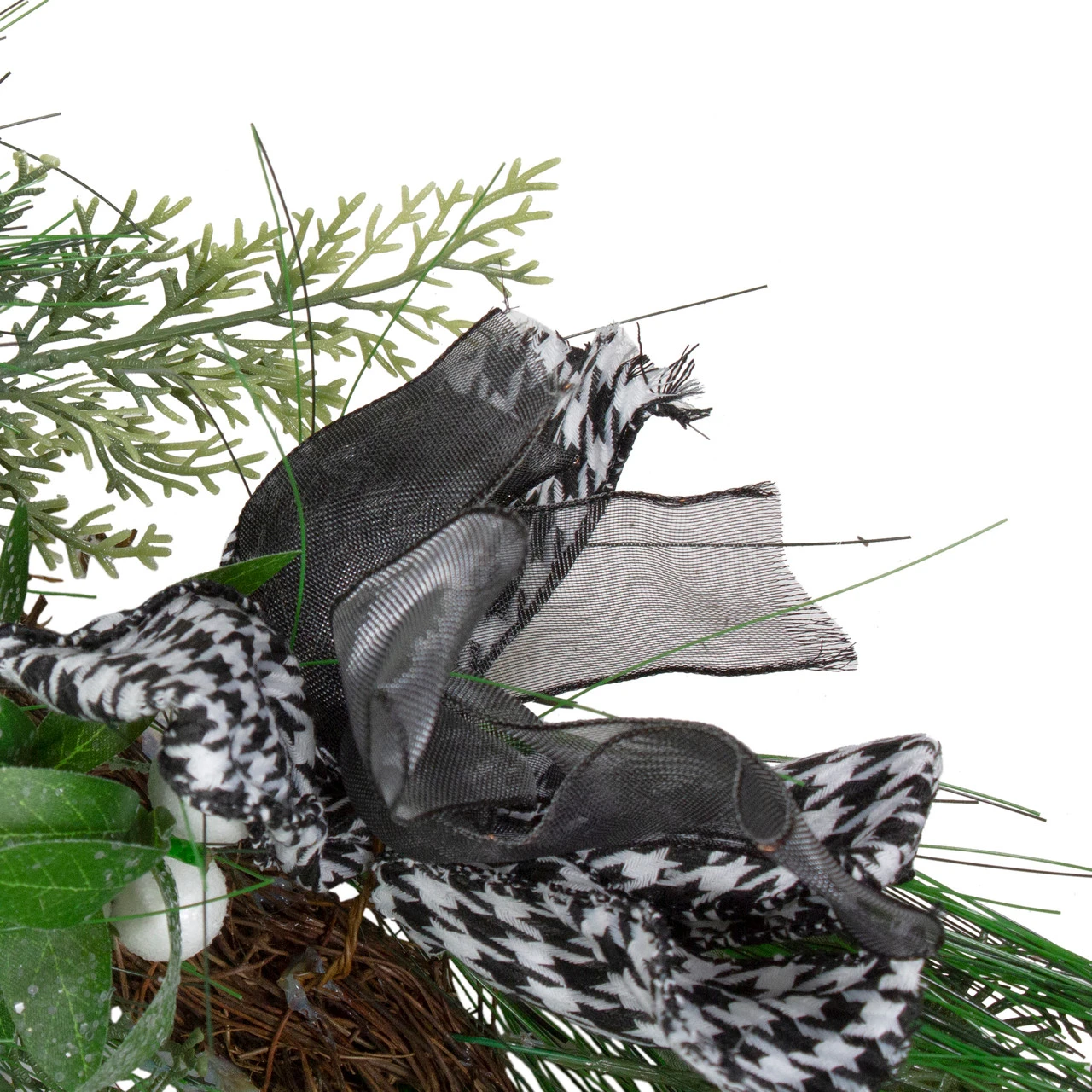 6' X 12" White Berries And Plaid Bows Artificial Christmas Garland - Unlit - Image 3