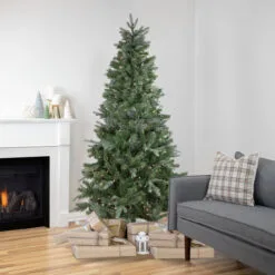 7.5' Pre-Lit Granville Fraser Fir Slim Artificial Christmas Tree, Clear Lights