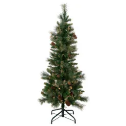 4.5' Pre-Lit Yorkshire Pine Pencil Artificial Christmas Tree, Clear Lights