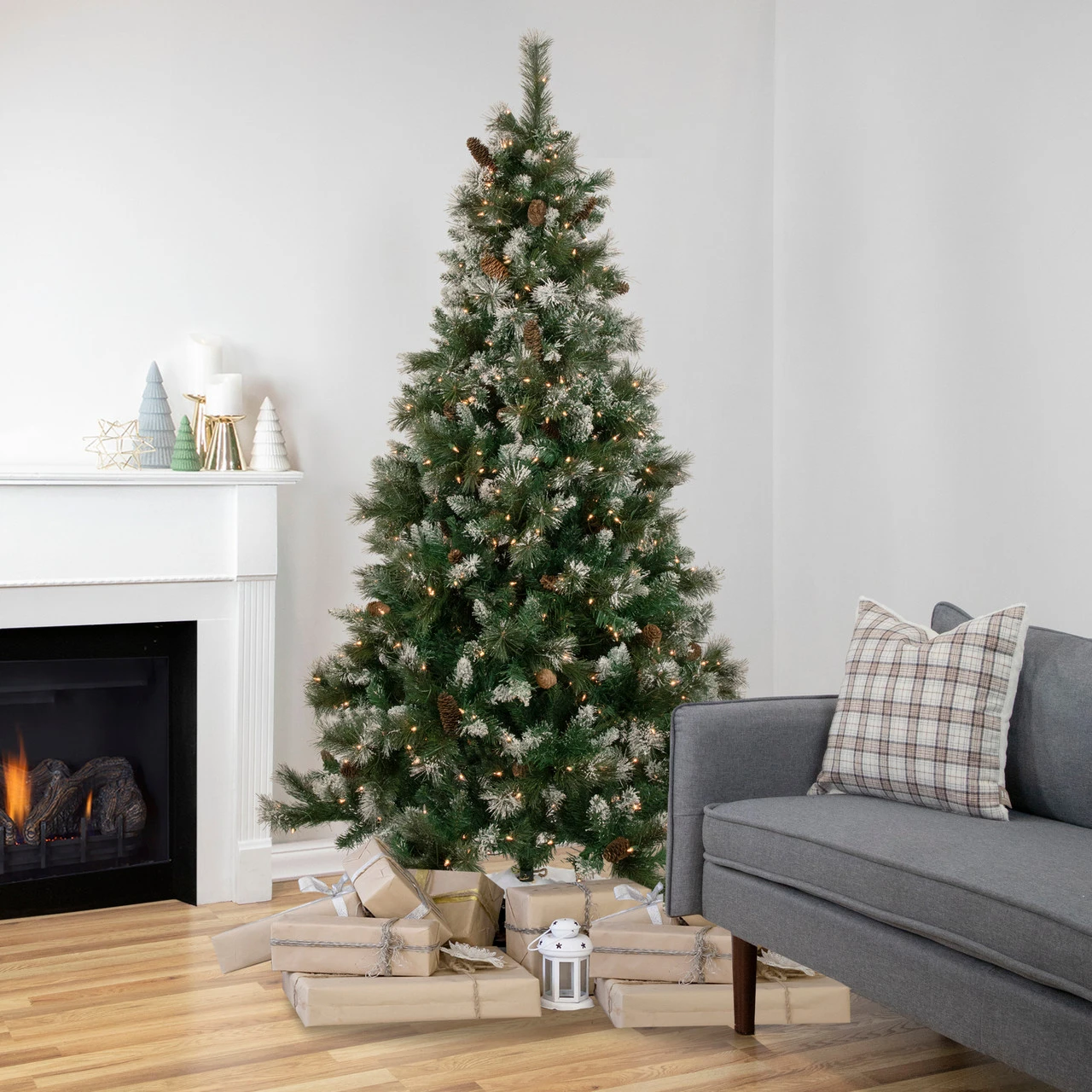 6.5' Pre-lit Snow Valley Pine Artificial Christmas Tree, Clear Lights - Image 2