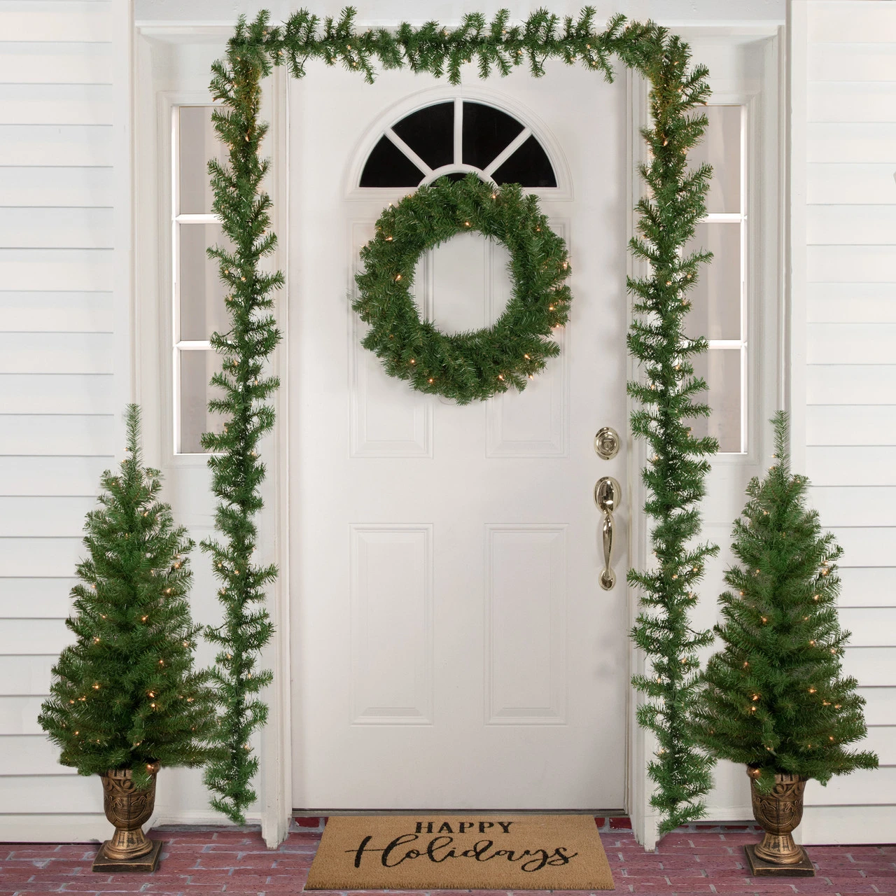 5-Piece Pre-Lit Artificial Wolcott Spruce Christmas Entryway Set - Image 2