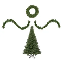 4-Piece Artificial Wolcott Spruce Christmas Tree, Wreath And Garland Set, Clear Lights