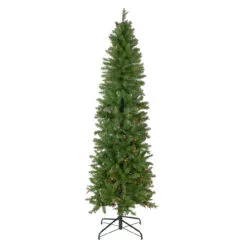 6.5' Pre-Lit Silver Lake Fir Pencil Artificial Christmas Tree, Multi Lights