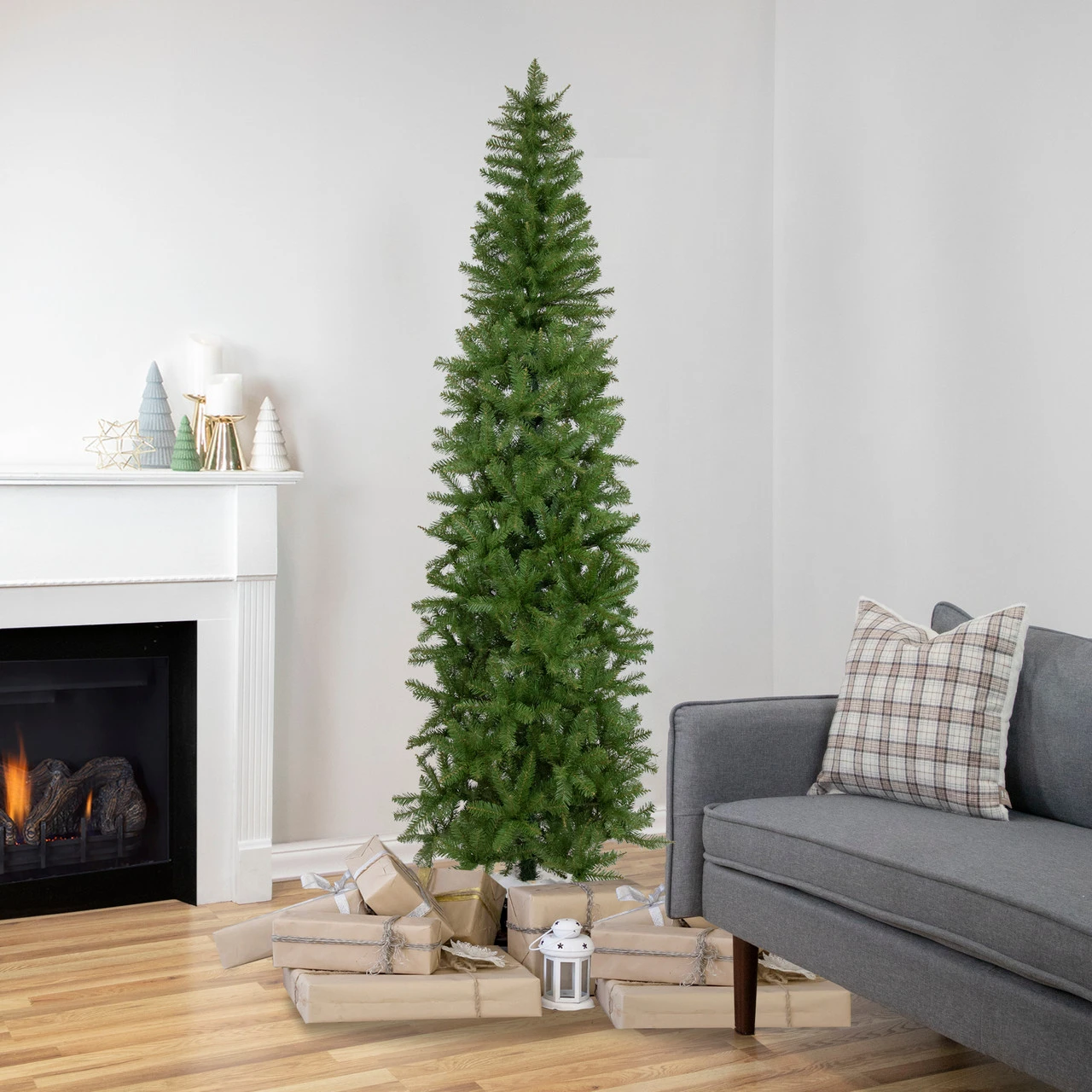 7.5' Silver Lake Fir Pencil Artificial Christmas Tree, Unlit - Image 2