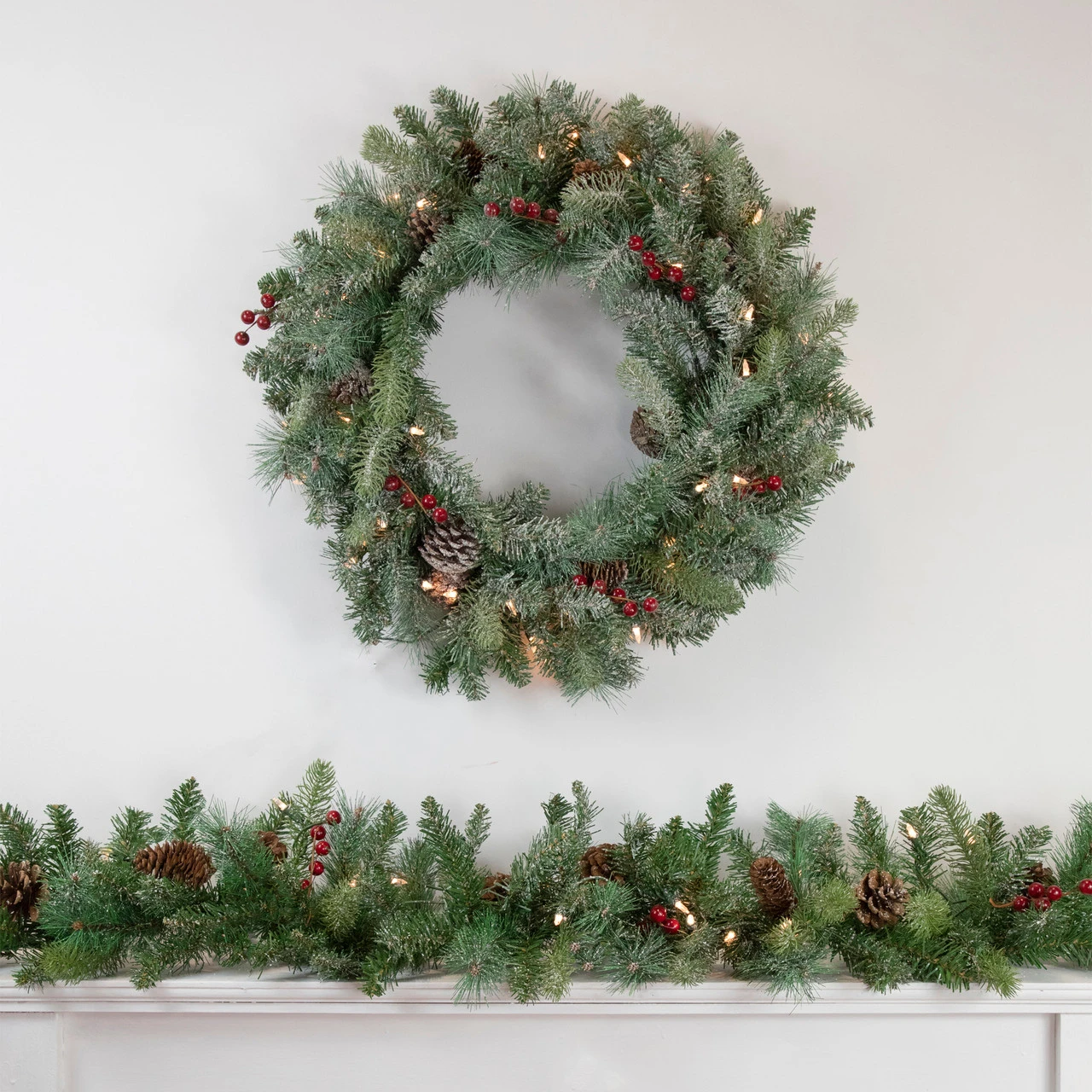 9' X 12 Pre-Lit Snowy Waterloo Pine Artificial Christmas Garland - Clear Lights - Image 2