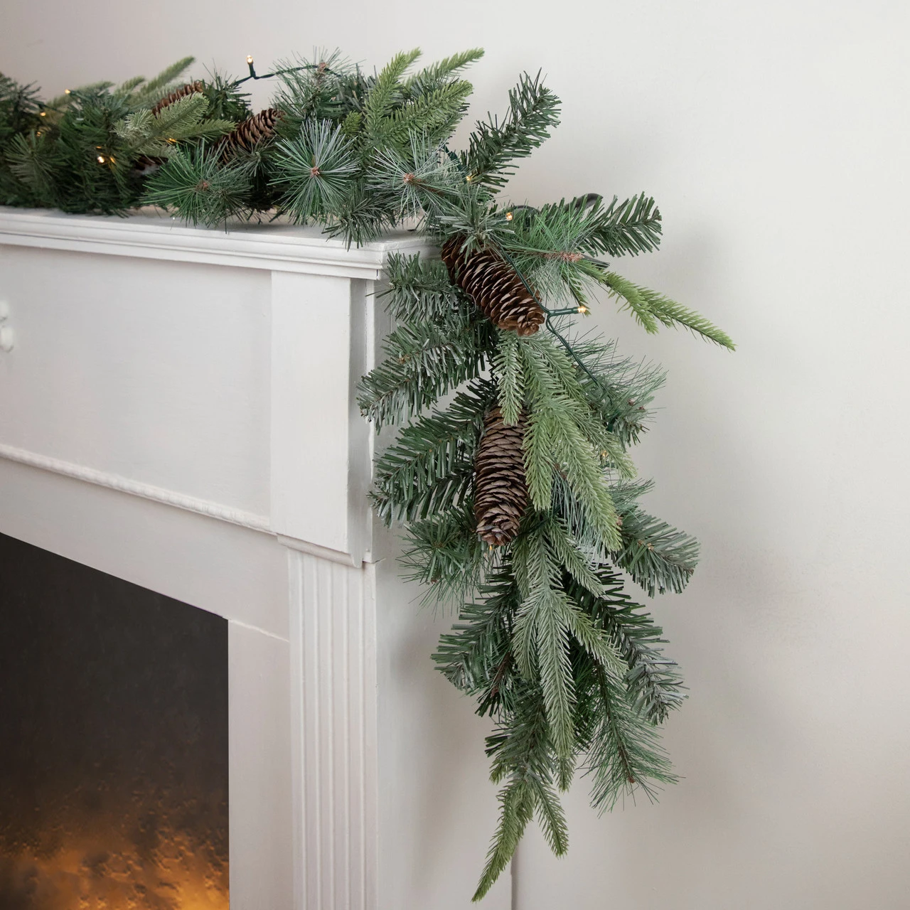 6' X 9" Pre-Lit Decorated Mixed Pine And Pine Cone Artificial Christmas Garland - Image 2