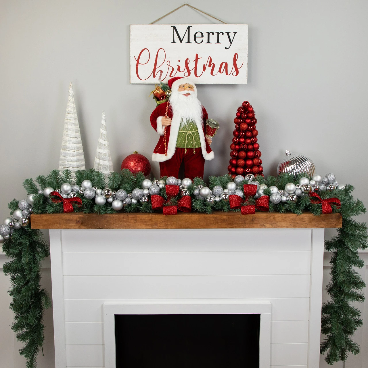 6' Silver Shatterproof Ball 3-Finish Christmas Garland - Image 2