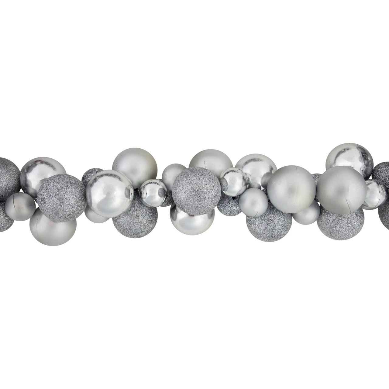 6' Silver Shatterproof Ball 3-Finish Christmas Garland - Image 5