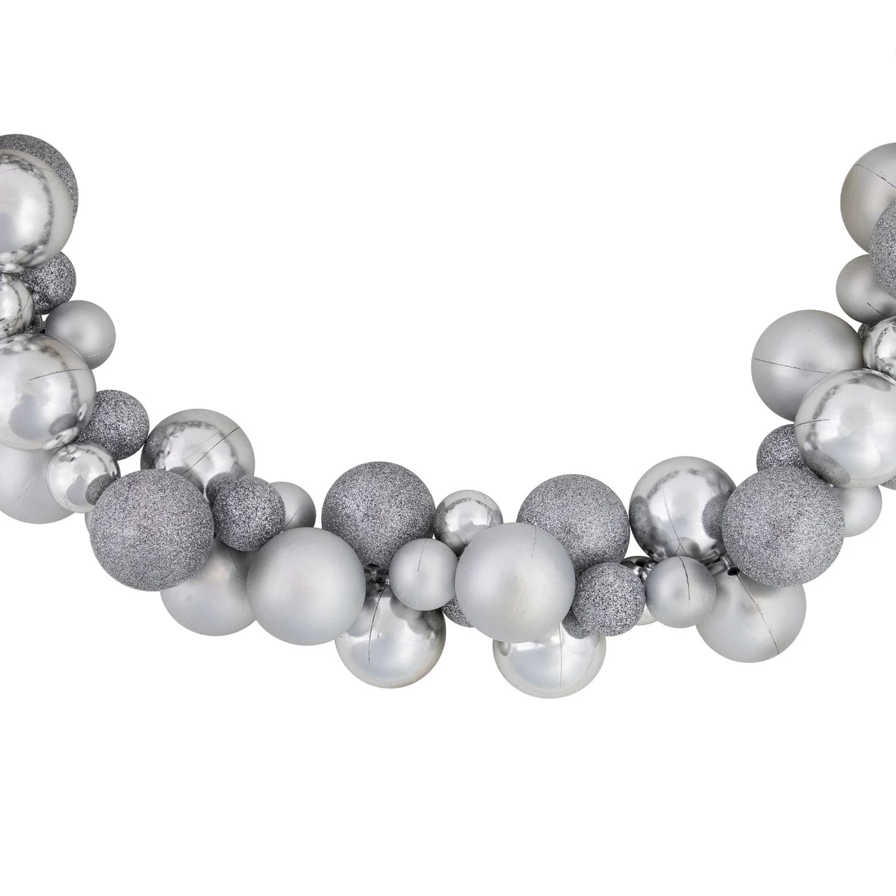 6' Silver Shatterproof Ball 3-Finish Christmas Garland - Image 4