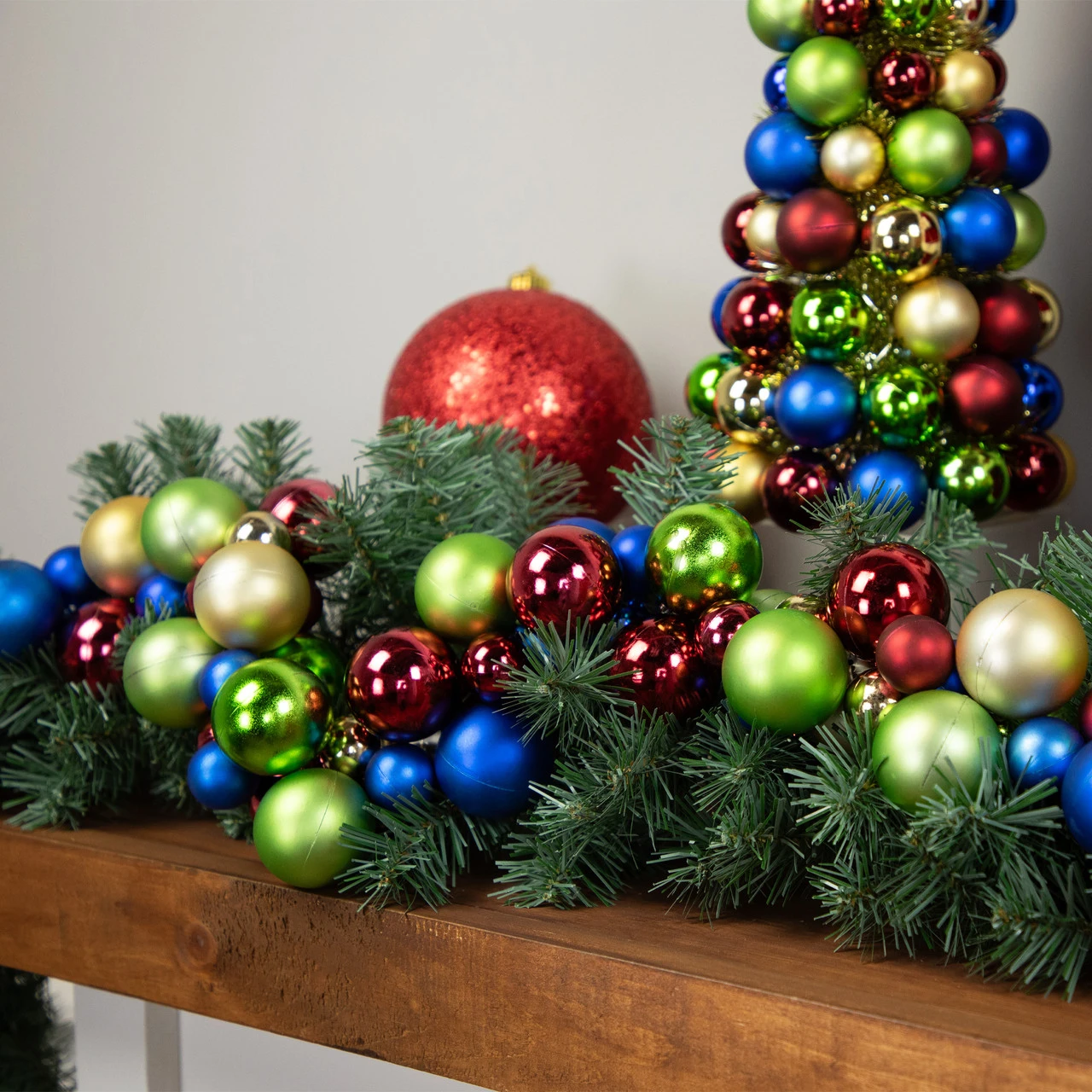 6' Multi-Color 2-Finish Shatterproof Ball Christmas Garland - Image 3