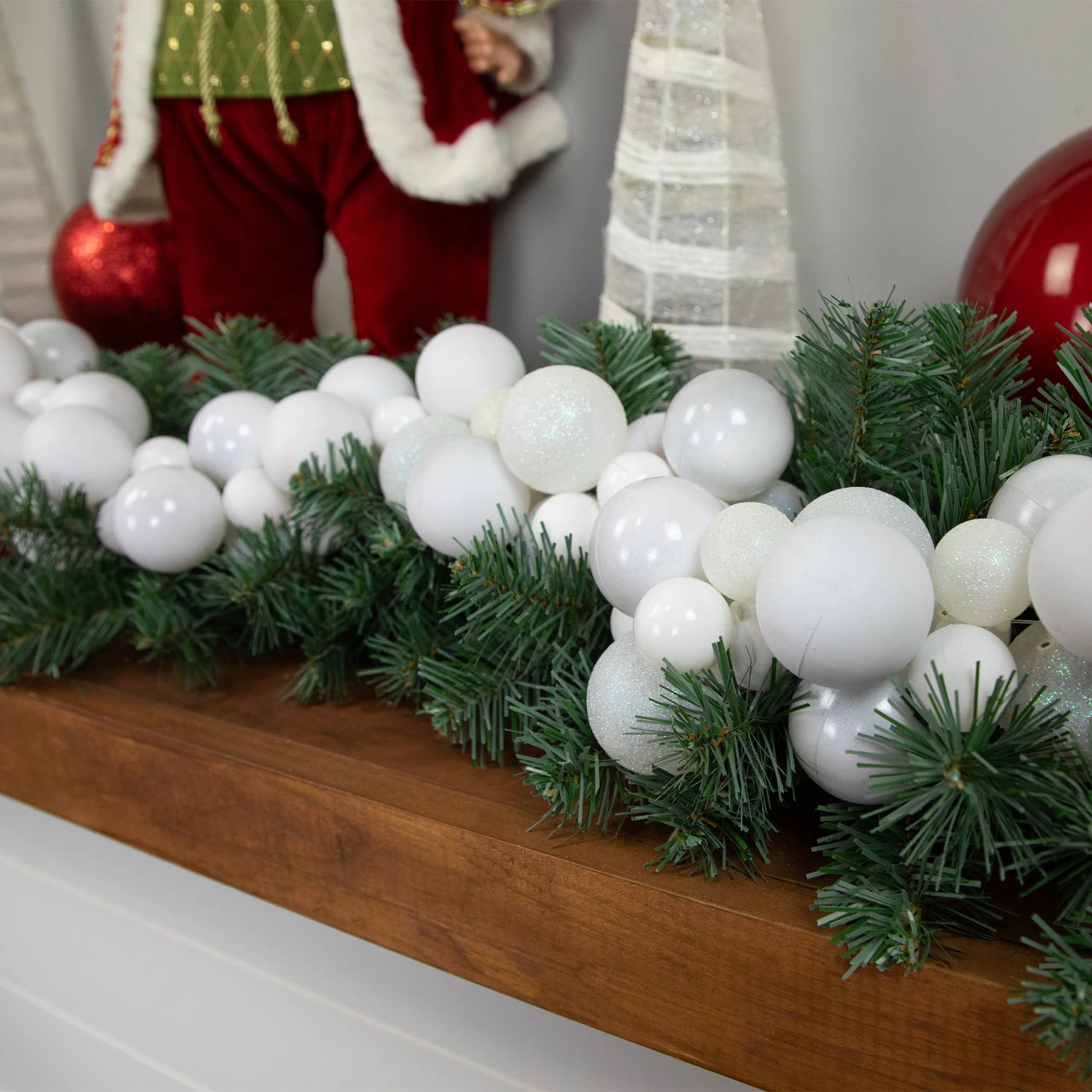 6' White 3-Finish Shatterproof Ball Christmas Garland - Image 3