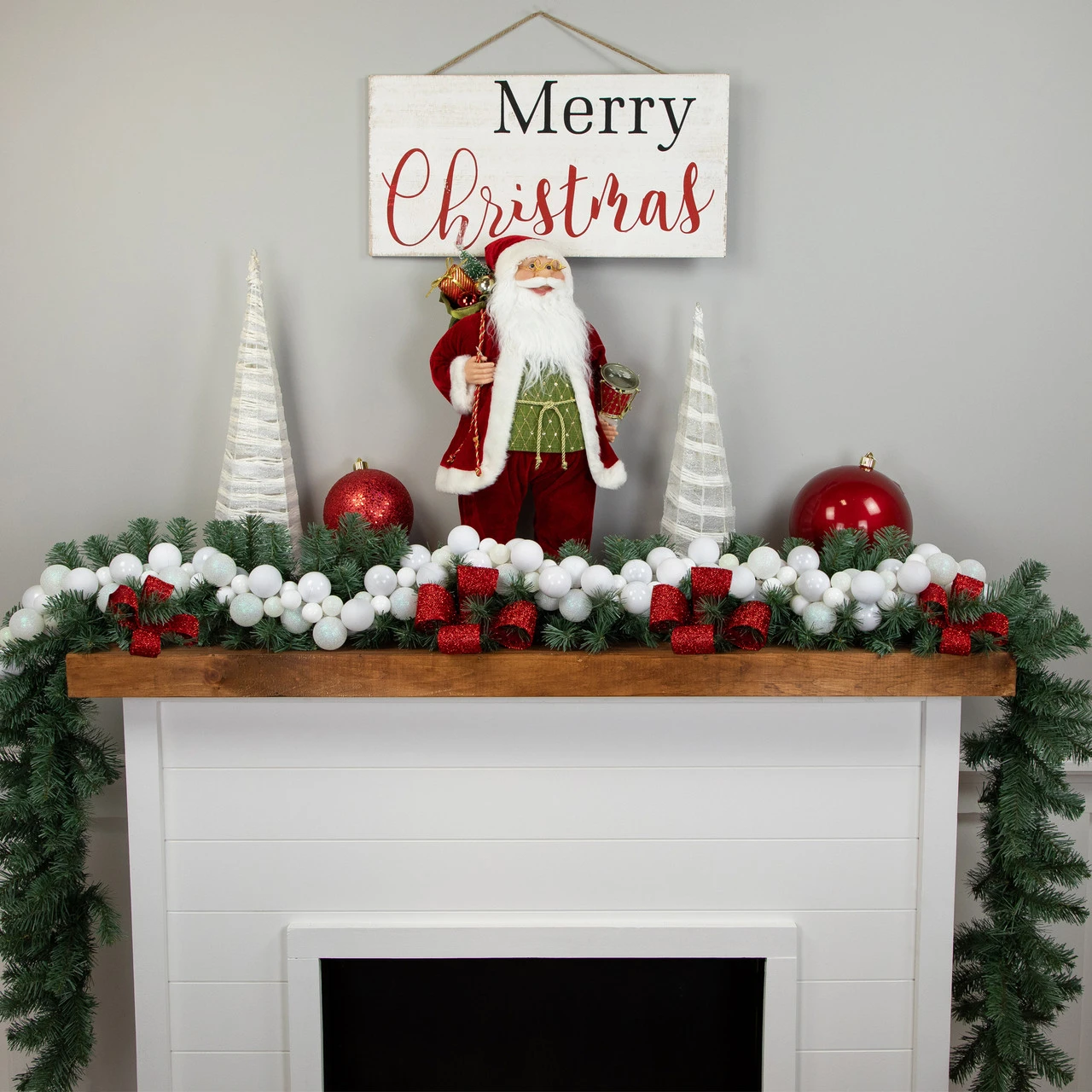 6' White 3-Finish Shatterproof Ball Christmas Garland - Image 2