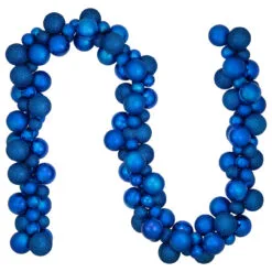 6' Blue 3-Finish Shatterproof Ball Christmas Garland